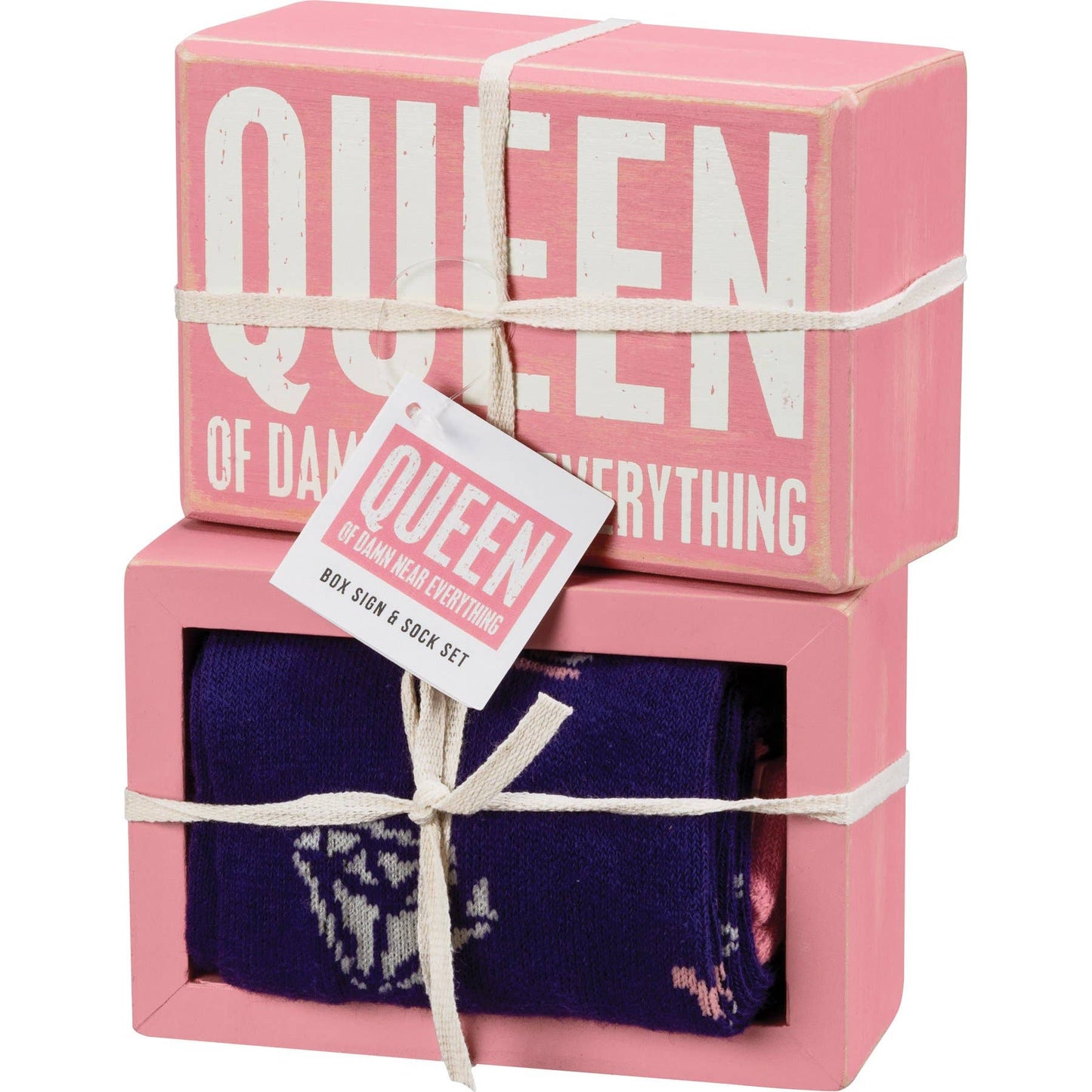 Queen Of Near Everything Box Sign And Sock Set