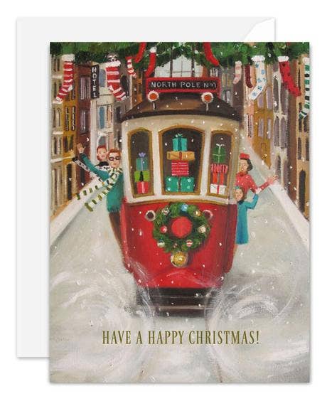 The Peppermint Family Christmas Trolley Card. Box Set of 8