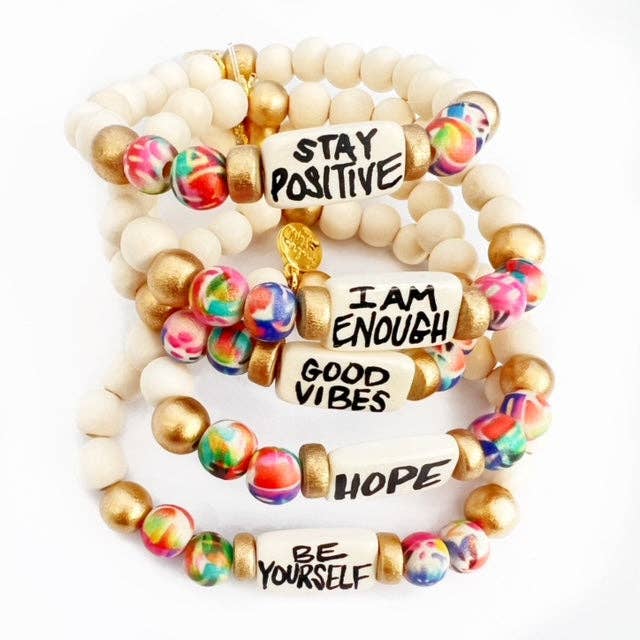 Affirmation Word Beaded Bracelets Inspirational - Abstract: Happy