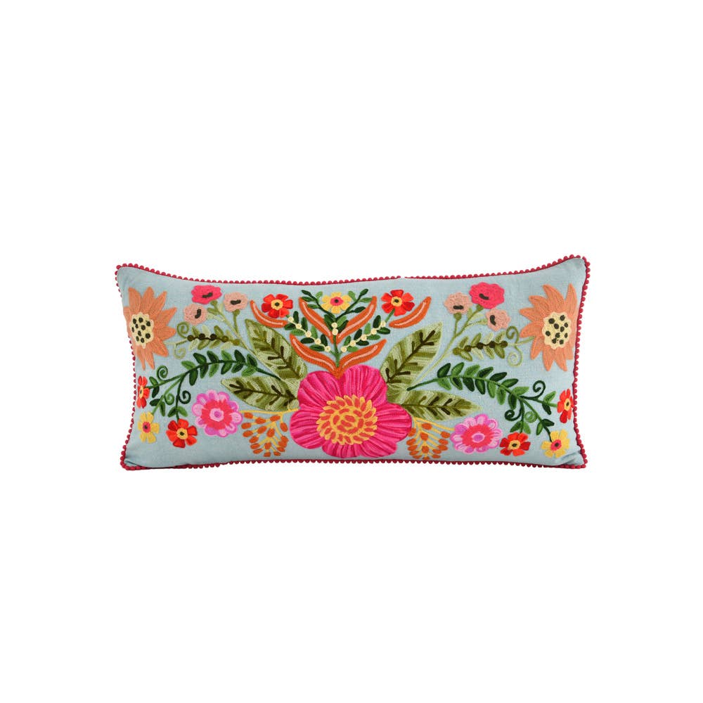 SPRING FLORAL SOFT BLUE CUSHION 12x24
