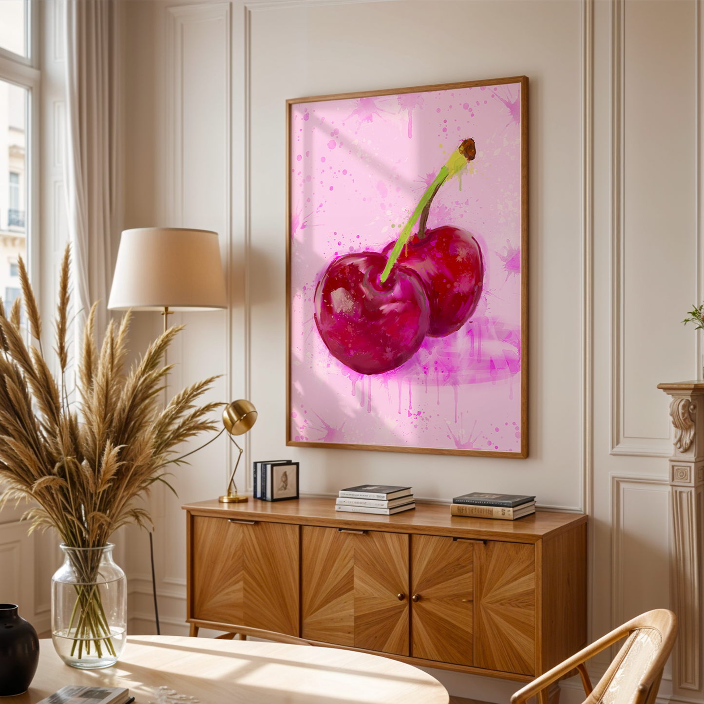 Valentine's Day Art Print, Dopamine Decor, Trendy Colorful Wall Poster, Cherries Retro Pop Art: 16x20 print on paper