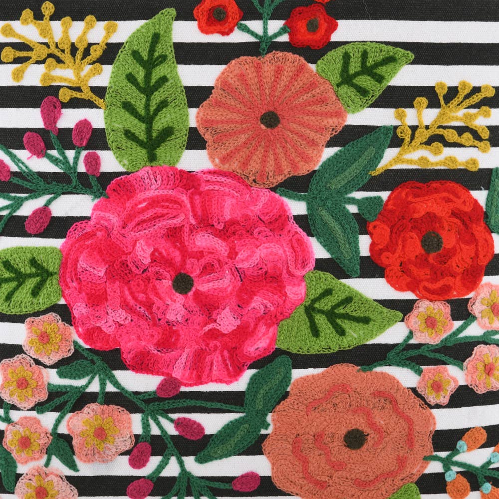 Greta FLORAL EMBR Crewel PILLOW 18X18