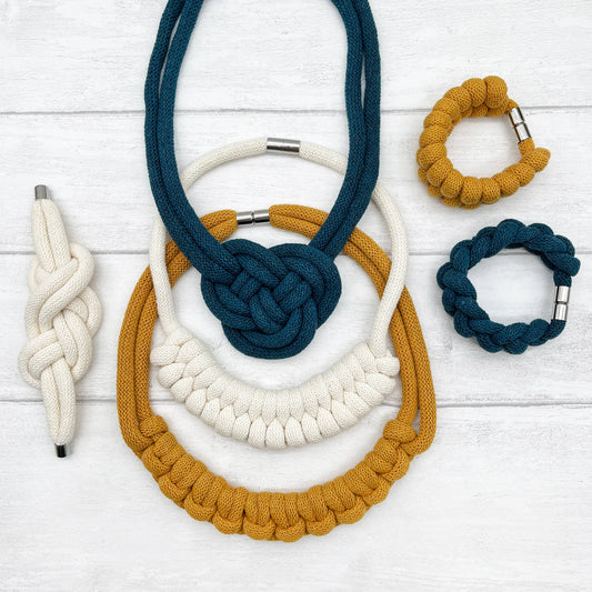 Macrame Kit, Rope Jewellery - Yellow, Navy and White