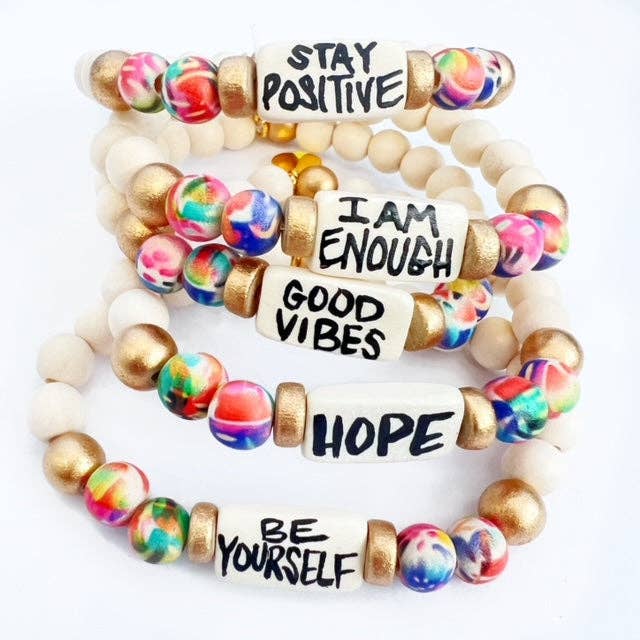Affirmation Word Beaded Bracelets Inspirational - Abstract: Happy