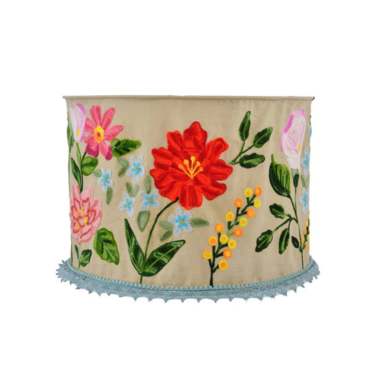 FLORAL GARDEN Crewel LAMP SHADE 18"