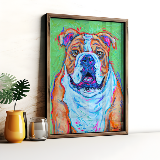 Bulldog Dog Art Print, Pet Art, Maximalist Art, Dopamine Decor, Trendy Colorful Wall Poster: 8x10 print on paper