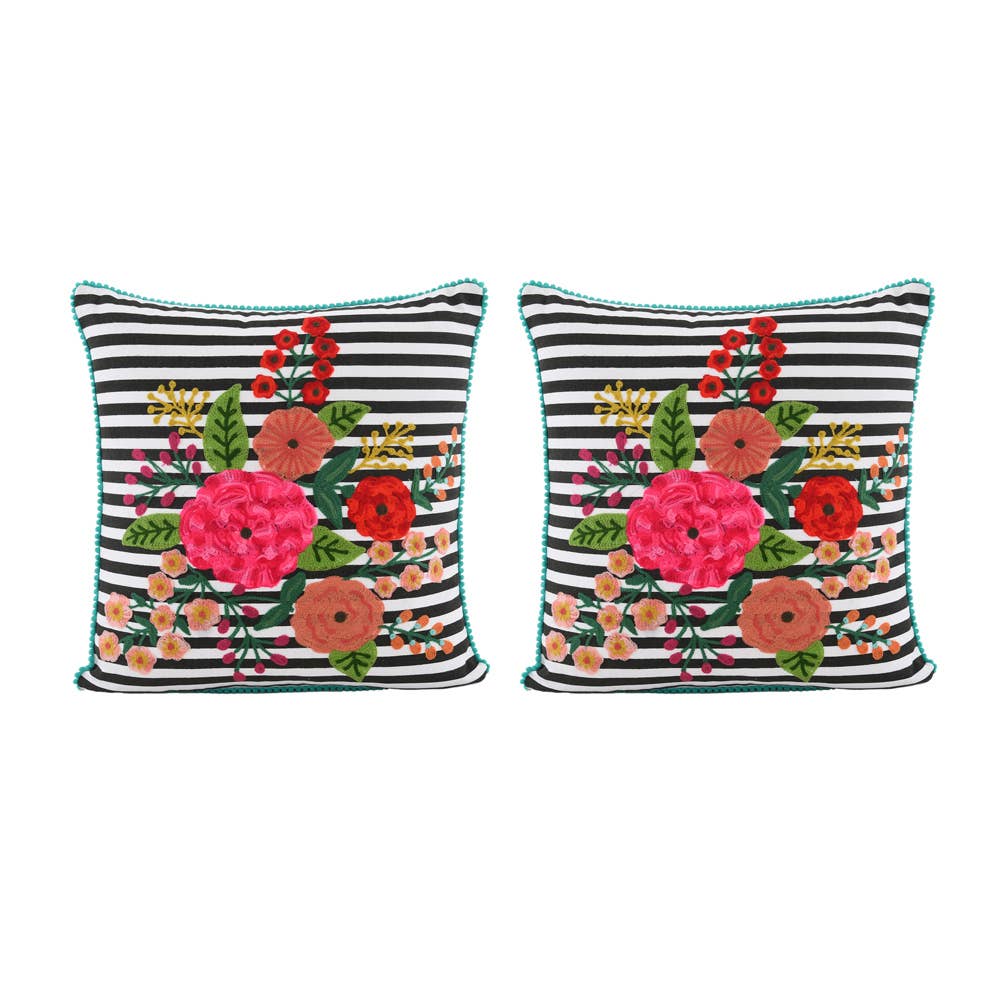 Greta FLORAL EMBR Crewel PILLOW 18X18