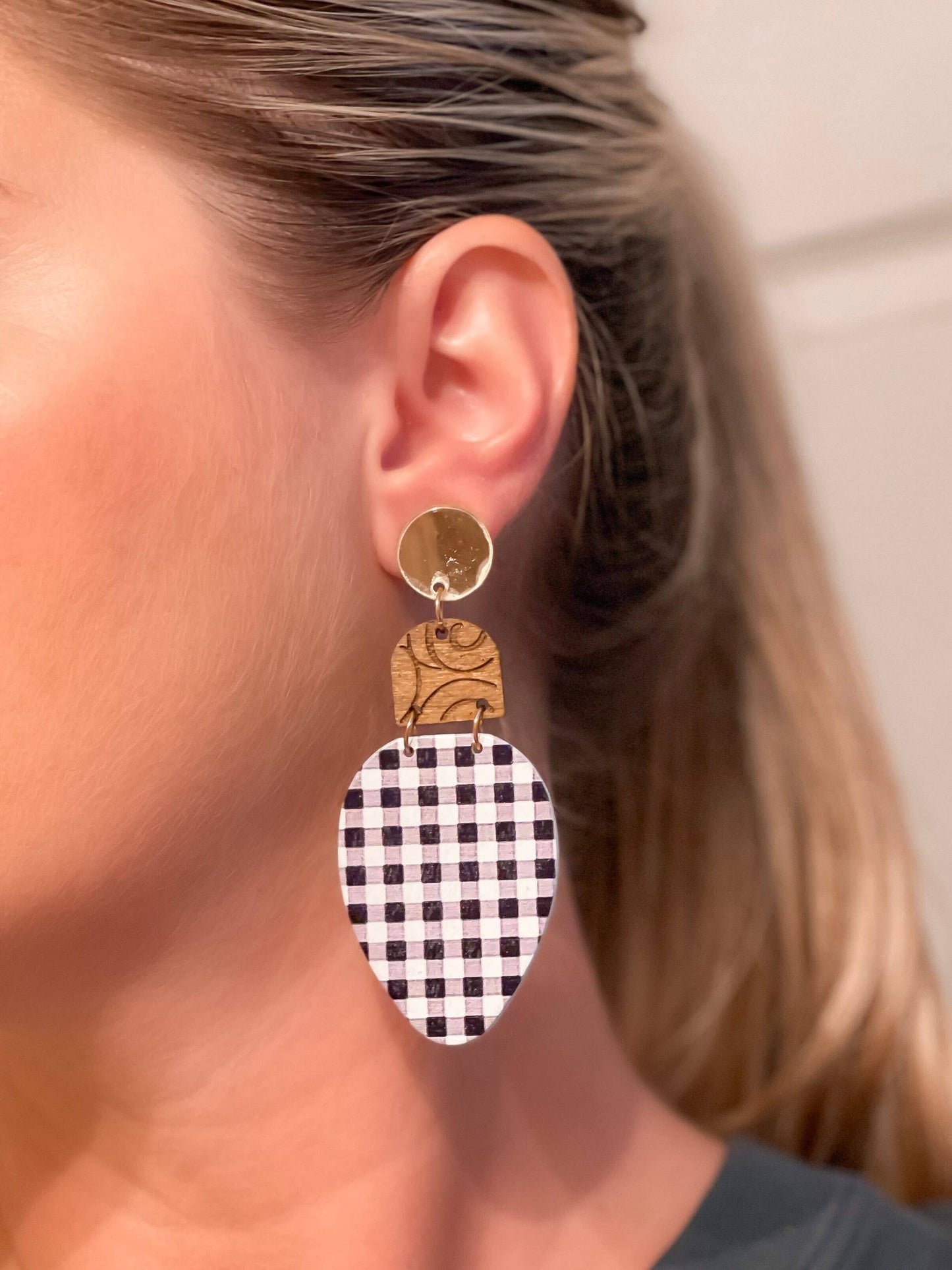 Christmas BULB Earrings: BLACK Buffalo CHeck