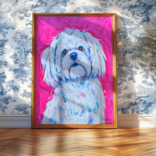 Maltese Maltipoo Dog Art Print, Pet Art, Maximalist Art, Dopamine Decor, Trendy Colorful Wall Poster: 8x10 print on paper