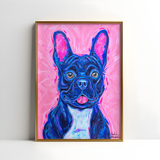 French Bulldog Frenchie Dog Art Print, Pet Art, Maximalist Art, Dopamine Decor, Trendy Colorful Wall Poster: 8x10 print on paper