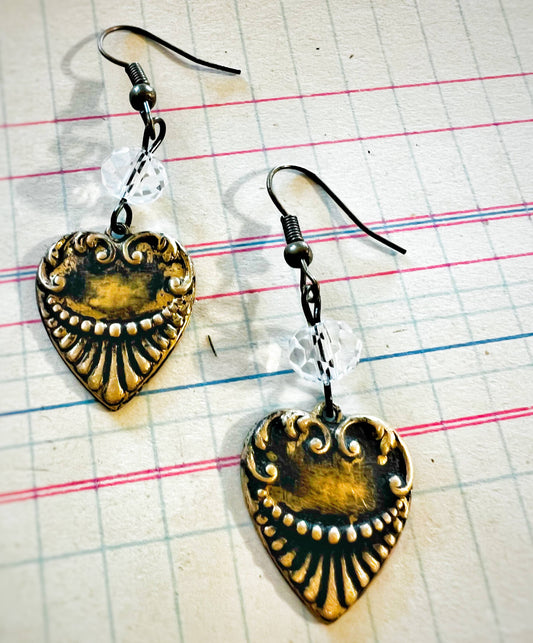 Stamped Heart Boho Earrings