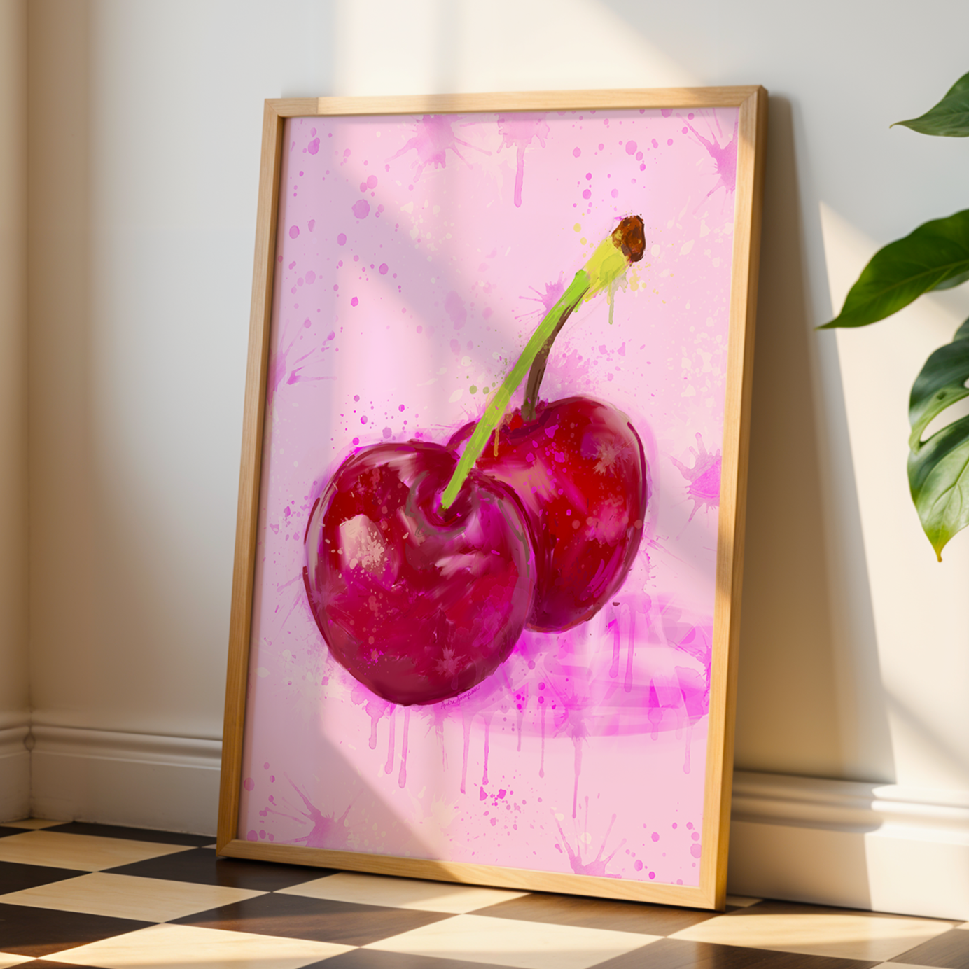 Valentine's Day Art Print, Dopamine Decor, Trendy Colorful Wall Poster, Cherries Retro Pop Art: 16x20 print on paper