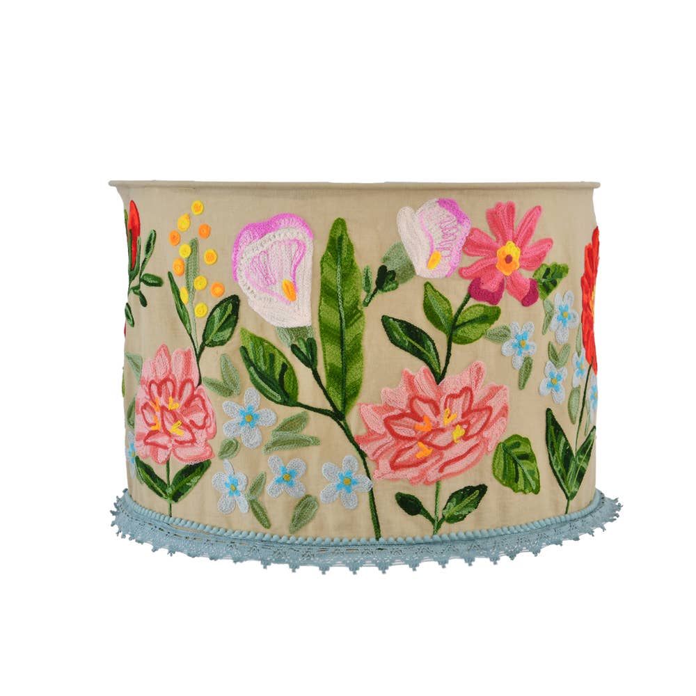 FLORAL GARDEN Crewel LAMP SHADE 18"