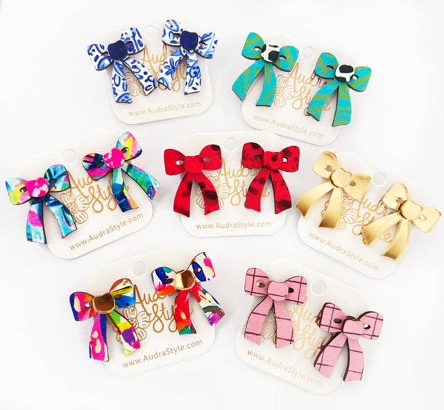 Colorful Bow Stud Blue Pink Astract Summer Statement Earring