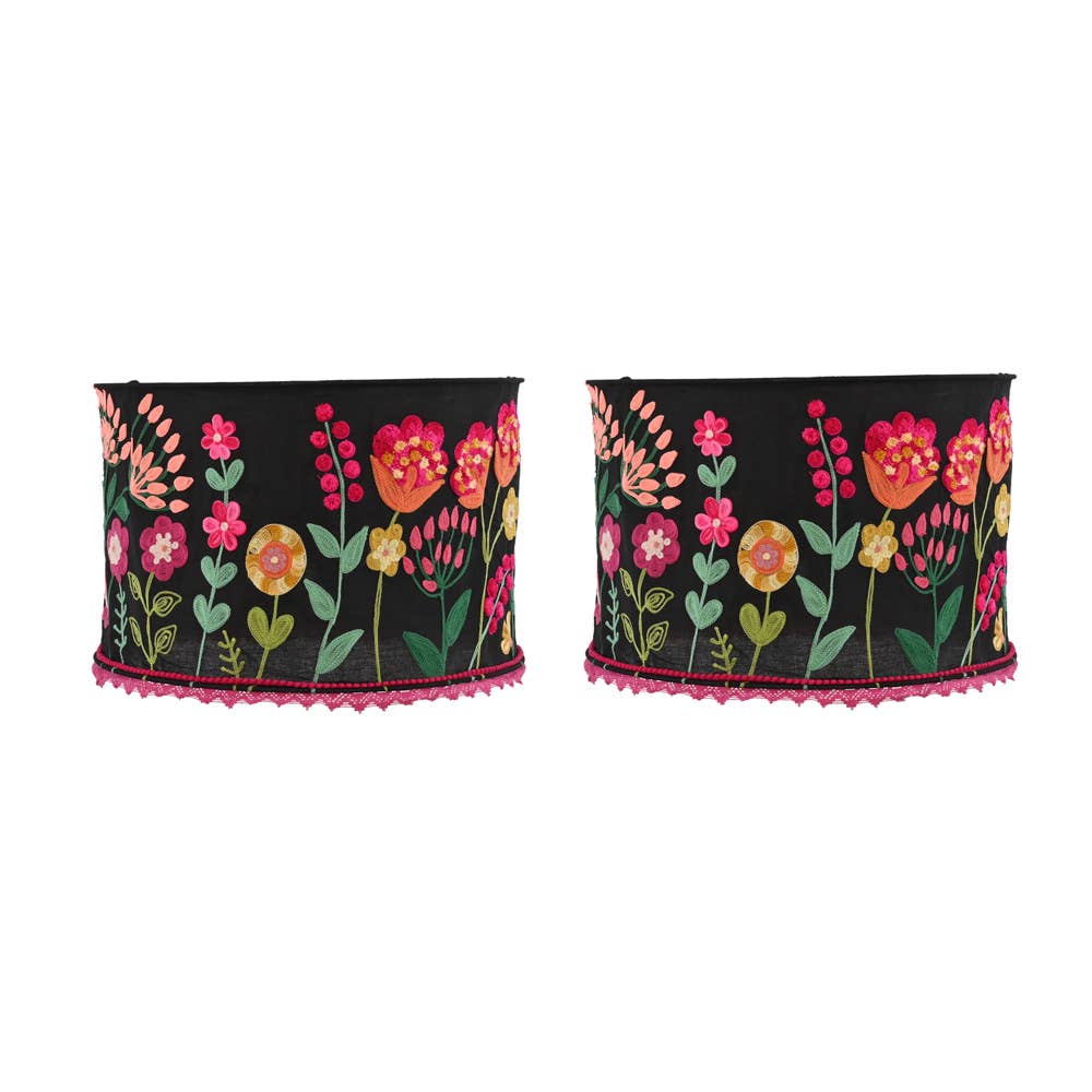 BLACK COTTON WITH FUCSIA Crewel LAMP SHADE 18"