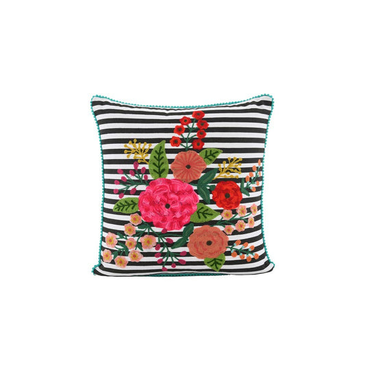 Greta FLORAL EMBR Crewel PILLOW 18X18