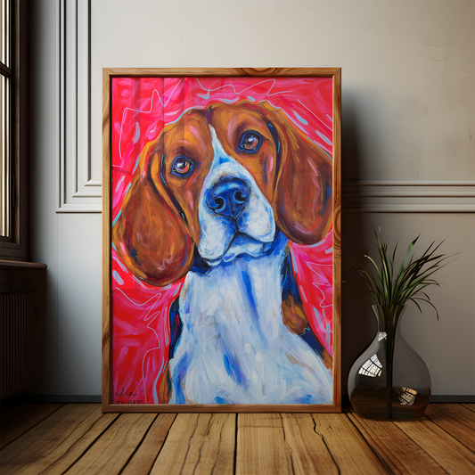 Beagle Dog Art Print, Pet Art, Maximalist Art, Dopamine Decor, Trendy Colorful Wall Poster: 8x10 print on paper
