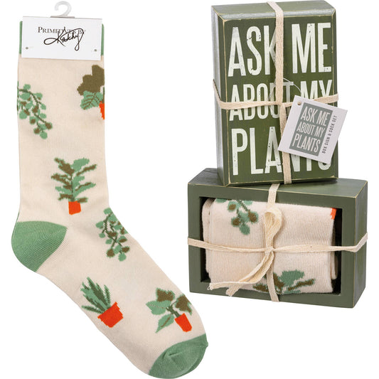 Ask Me About My Plants Box Sign And Sock Set