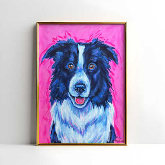 Border Collie Dog Art Print, Pet Art, Maximalist Art, Dopamine Decor, Trendy Colorful Wall Poster: 8x10 print on paper