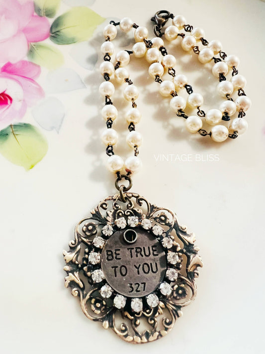 Be True to You Filigree Quote Beaded Chain Necklace