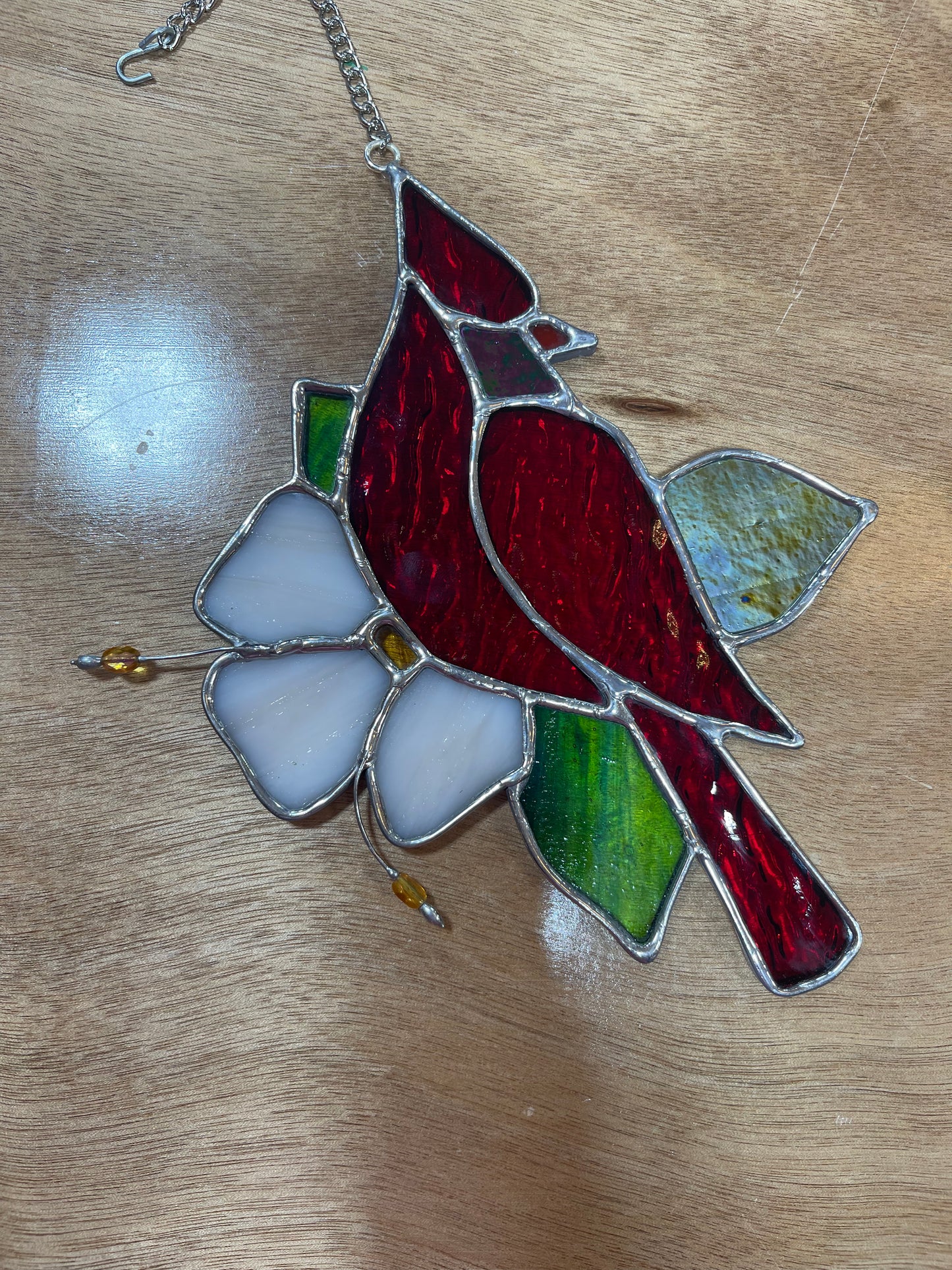 Cardinal on Flower (Stained Glass Window Hanging)