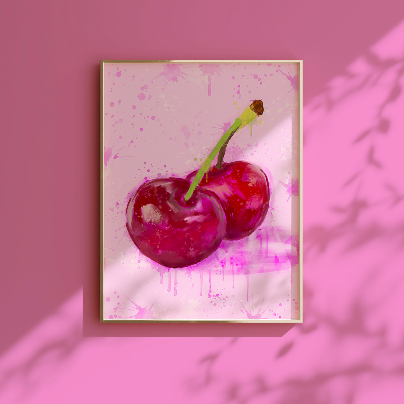 Valentine's Day Art Print, Dopamine Decor, Trendy Colorful Wall Poster, Cherries Retro Pop Art: 16x20 print on paper