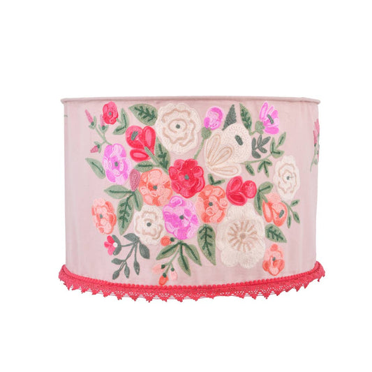 PINK FLORAL Crewel LAMP SHADE 18"