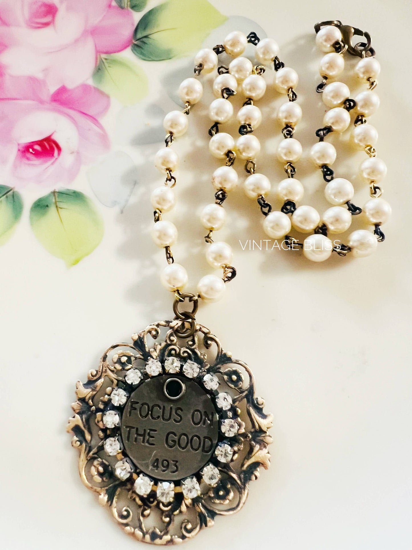 Focus on the Good Filigree Quote Beaded Chain Necklace