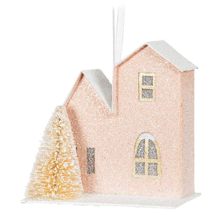 Pastel House & Tree Ornaments- 3.5"H