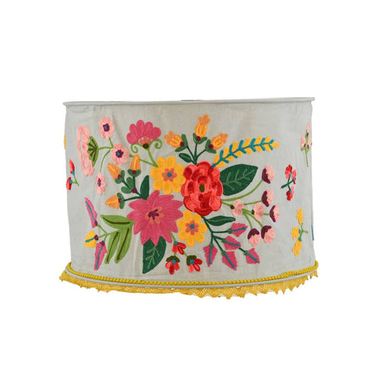 COUNTRY GRAY Crewel LAMP SHADE 18"