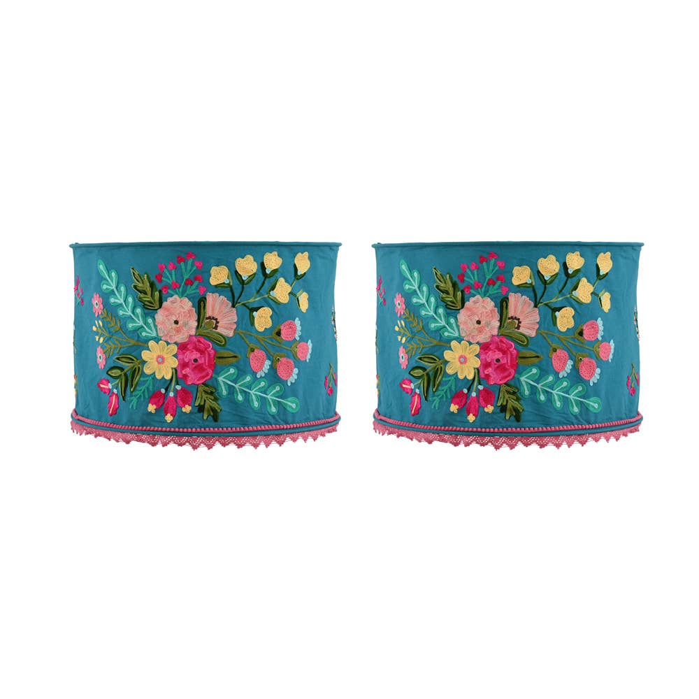 DEEP TEAL FLORAL Crewel LAMP SHADE 18"