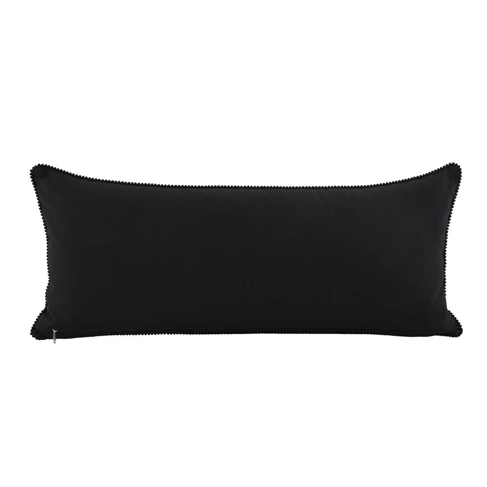 PILLOW Crewel Embroid B&W FLR 16x36