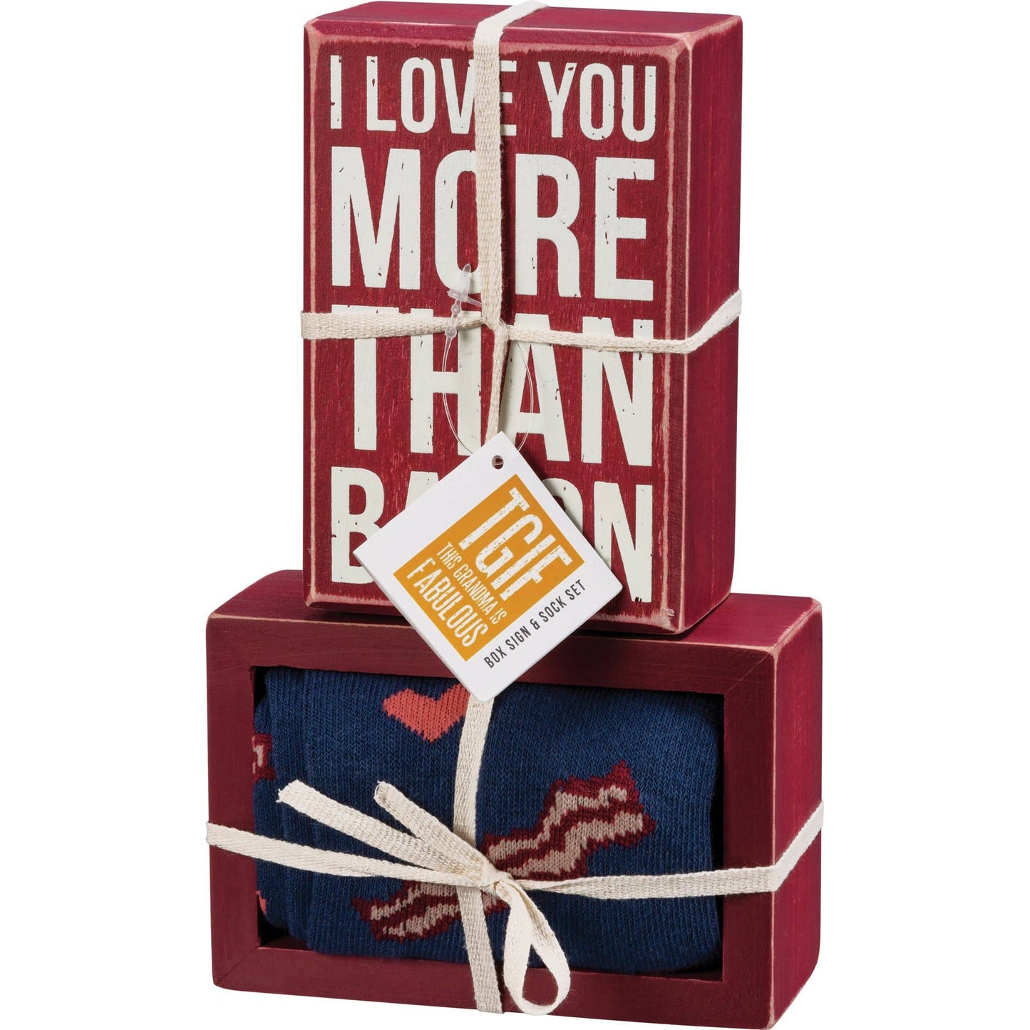I Love You More Than Bacon Box Sign And Sock Set