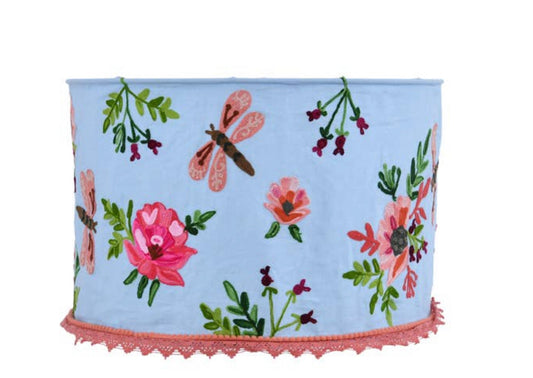 DRAGONFLY Crewel LAMP SHADE 18"