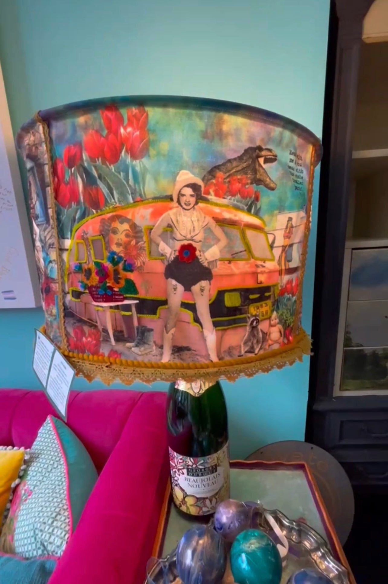 GIRLS HAVE FUN Crewel LAMP SHADE 18"