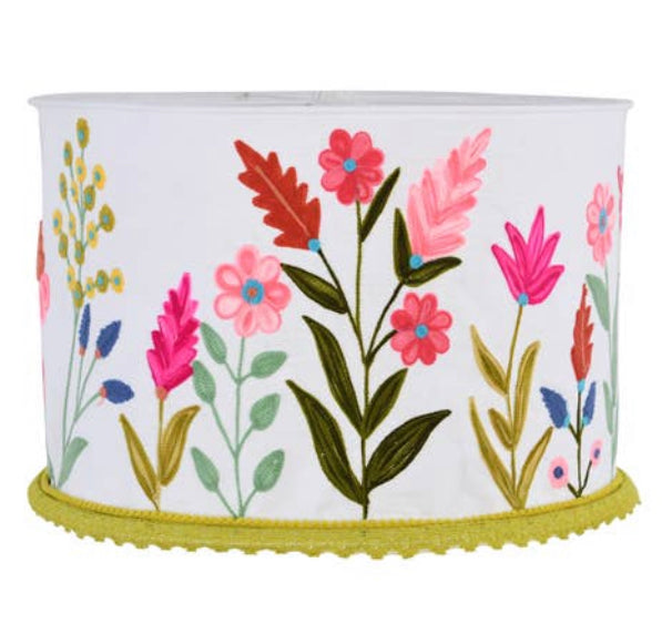 WHITE FLORAL Crewel LAMP SHADE 18"