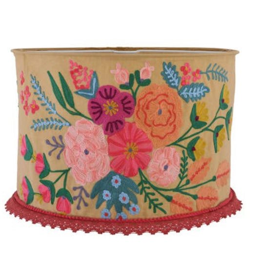 FLORAL TAN Crewel LAMP SHADE 18"
