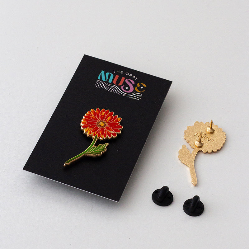 Gerbera Daisy Floral Enamel Pin | April Birth Month Flower