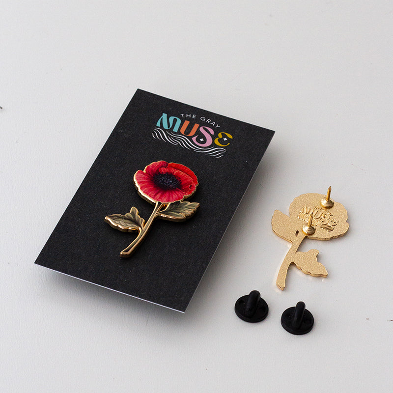 Poppy (Red) v2 Floral Enamel Pin | August Birthday Month Flower
