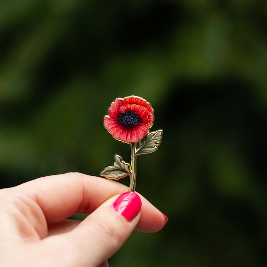 Poppy (Red) v2 Floral Enamel Pin | August Birthday Month Flower