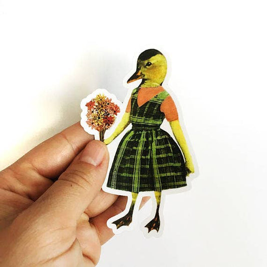 Duck with Flowers Vintage InspiredSticker