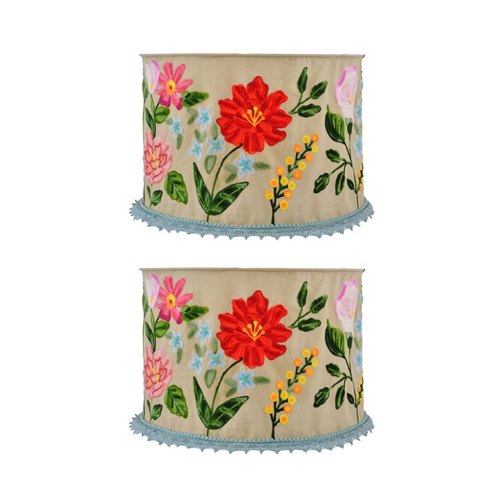FLORAL GARDEN Crewel LAMP SHADE 18"
