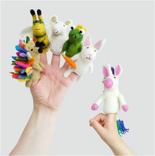 Felt Finger Puppets - BEE HEDGEHOG FROG MOUSE UNICORN