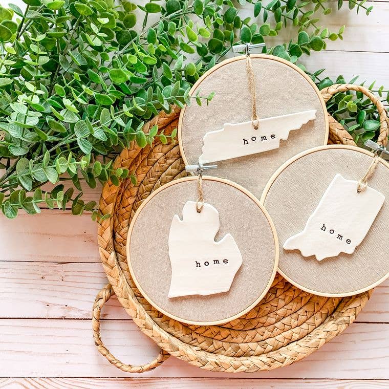 Hoop w/ Flax Linen Fabric + OHIO Ornament