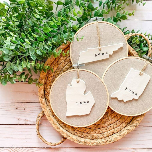 Hoop w/ Flax Linen Fabric + OHIO Ornament