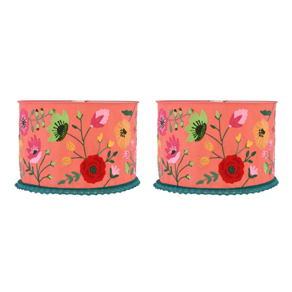 CORAL Crewel LAMP SHADE 18"