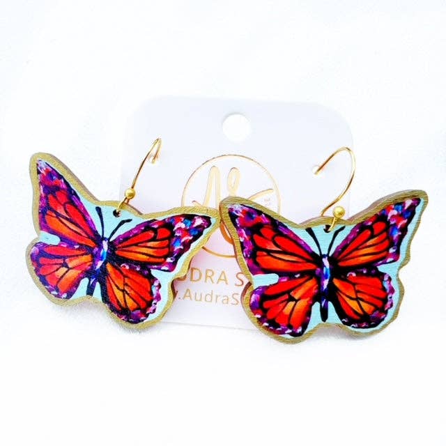 Colorful Statement Monarch Butterfly Artwork Dangle Earrings