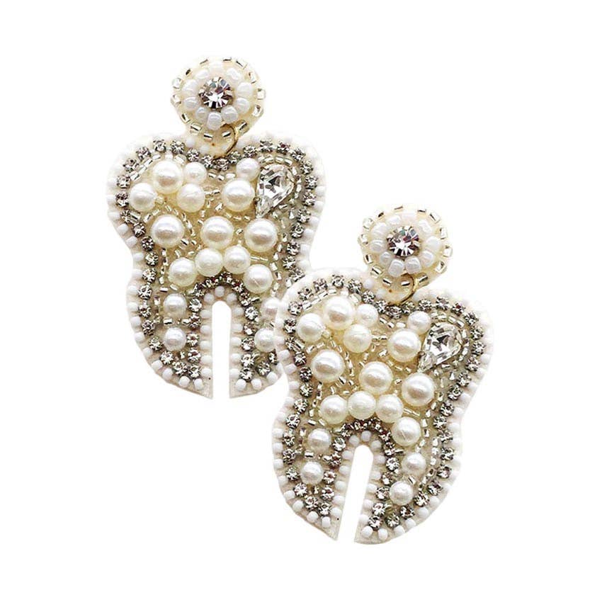 Felt Back Pearl Rhinestone Tooth Dangle Earrings