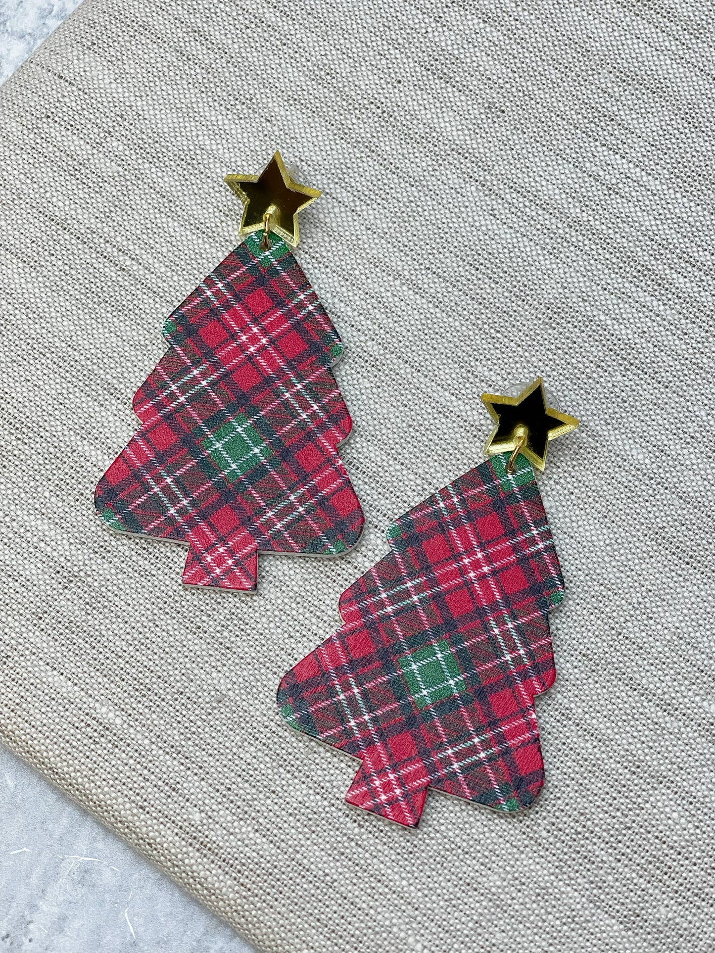 Christmas Tree Dangle Earrings - Plaid