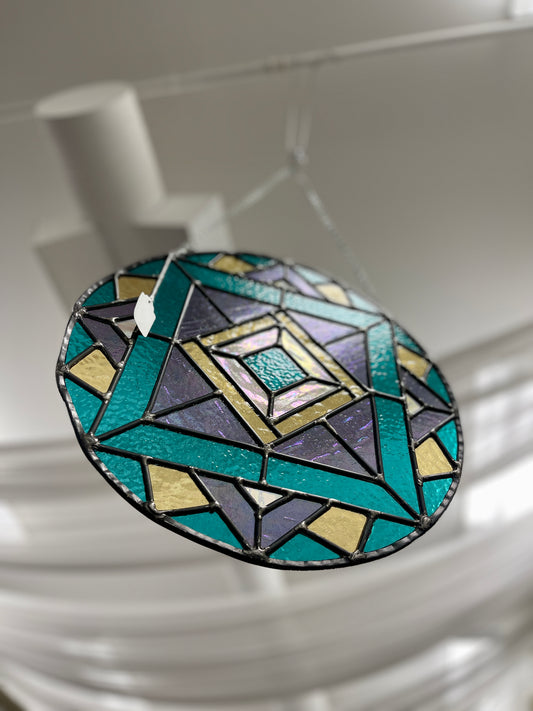 Stained Glass Teal Round